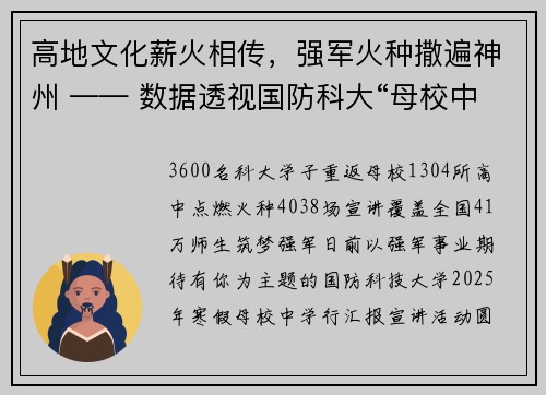 高地文化薪火相传，强军火种撒遍神州 —— 数据透视国防科大“母校中学行”