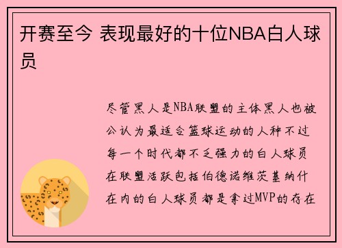 开赛至今 表现最好的十位NBA白人球员
